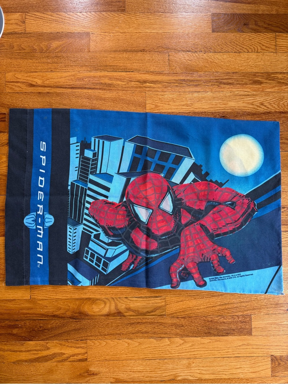 Vintage Y2K Spider-Man The Movie Pillowcase, 2002 Sam Raimi Marvel Bedding 90s